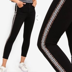 Topshop Black Skinny Jeans with White and Brown Stripe